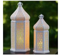 Grande lampada a lanterna a torre del tempio marocchino, portacandele decorativo per Ramadan, da appendere, patio o veranda all'aperto, per matrimoni, bianco, set da 2