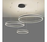 Grande lampadario Nero per Ingresso, soffitto Alto, lampadario Moderno a 3 Anelli con Telecomando, Lampada a Sospensione a LED dimmerabile per Isola Cucina, Soggiorno D