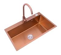 Grande lavello da cucina a vasca singola in acciaio inox con rubinetto in oro rosa 21 cm profondo lavello da appoggio fatto a mano per cucine moderne e design elegante