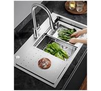 Grande lavello da cucina in acciaio inox con gocciolatoio, design a vasca singola, include tubo di scarico e tagliere, perfetto per lavastoviglie (60 x 50 x 22 cm)