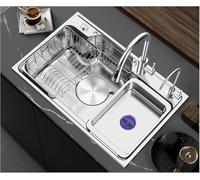 Grande Lavello da Cucina in Argento, Lavello da Cucina in Acciaio Inossidabile 304 con Rubinetto Estraibile, Rubinetto, Manopola di Scarico E Set di Scarico, Lavello Multi, One Color, 70x48x21cm
