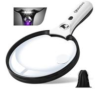 Grande lente d'ingrandimento con luce, 10 x 20 x 45 x palmare con 3 luci a LED, 1 borsa per la conservazione della luce UV, panno pulito per anziani, lettura, ispezione