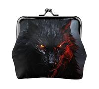Grande lupo nero con occhi rossi piccolo portamonete da donna, portafoglio con chiusura a bacio in pelle carino portamonete mini portamonete portachiavi