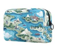Grande mappa blu mare trucco borsa cerniera sacchetto viaggio cosmetico organizzatore per le donne, Multi, 18.5x7.5x13cm/7.3x3x5.1in, Art Deco