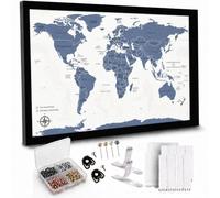Grande mappa del mondo da viaggio - 76,2 x 50,8 cm, cornice in sughero da parete, moderna mappa del mondo con 200 perni unici per tracciare avventure, un regalo premium per viaggiatori, coppie e