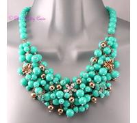 Grande Mint Turchese Oro Chic Bolla Perlina Grappolo Bavaglino Collare
