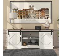 Grande mobile per TV, 150 cm, con 2 classiche ante scorrevoli, scaffali regolabili per soggiorno, sala da pranzo, casa di campagna (bianco marrone)