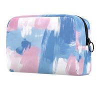 Grande modello astratto blu rosa trucco borsa cerniera sacchetto viaggio cosmetico organizzatore per le donne, Multi, 18.5x7.5x13cm/7.3x3x5.1in, Art Deco