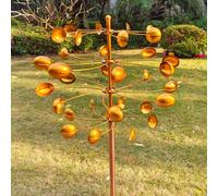 Grande mulino a vento da esterno in oro, decorazione da esterno in metallo con rotazione a 360°, girandola da giardino cinetica con design a doppia lama, decorativo mulino a vento da prato e girandola