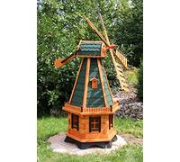 Grande mulino a vento, mulino a vento in legno trattato tipo 23.1 e illuminazione solare (grande energia solare colorata, verde)