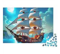 Grande nave a vela Puzzle 1000 Pezzi Carta per Adulti Scena notturna sull'oceano Gioco di Puzzle 1000 Pezzi Relax Attenzione Decorazione Casa Regalo 70x50cm/1000pcs