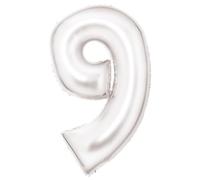 Grande numero 9 Silk Lustre Bianco Palloncino N34 Confezione 86 cm