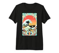 Grande Onda del Mare Lanterna Asiatica e Floreale Giappone Ukiyo-e Maglietta Premium
