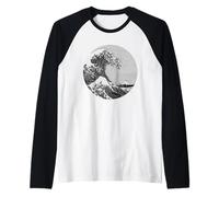 Grande Onda di Kanagawa, Arte dal Giapone Bianco e Nero Maglia con Maniche Raglan