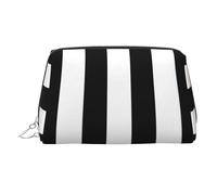 Grande organizer per trucchi con stampa a righe nere e bianche, versatile custodia per articoli da toeletta con chiusura a cerniera sicura per donne, Argento, One Size