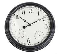 Grande orologio da esterno termometro con igrometro, 38 cm, silenzioso, senza ticchettio, orologio da parete per patio, piscina, giardino, impermeabile, analogico, misuratore di umidità della