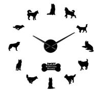 Grande orologio da parete autoadesivo per fai da te, motivo: husky siberiano, con razza di cani russi, decorazione per la casa (nero, 119,4 cm)