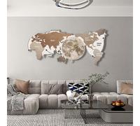 Grande orologio da parete con mappa del mondo con luce LED regolabile e telecomando, silenzioso senza ticchettio, arte da parete per soggiorno, ufficio, camera da letto, 140 cm