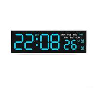 Grande orologio da parete digitale a LED con ora, data, temperatura e giorno, funzione sveglia, luminosità regolabile e luce notturna ambientale morbida (F)