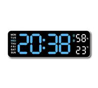 Grande orologio da parete digitale a LED con visualizzazione della temperatura, settimane e data e 2 funzioni di memoria, 3 luminosità, per casa, ufficio, visualizzazione della temperatura