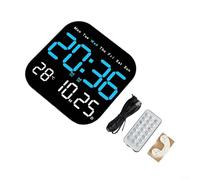 Grande orologio da parete digitale con telecomando, display a LED, mostra ora, temperatura, data, settimana, conto alla rovescia, regolazione della luminosità a 10 livelli, 18,5 cm, nero, per casa e