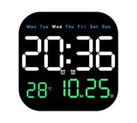 Grande orologio da parete digitale con telecomando, display a LED, mostra ora, temperatura, data, settimana, conto alla rovescia, regolazione della luminosità a 10 livelli, 18,5 cm, nero, per casa e