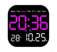 Grande orologio da parete digitale con telecomando, display a LED, mostra ora, temperatura, data, settimana, conto alla rovescia, regolazione della luminosità a 10 livelli, 18,5 cm, nero, per casa e