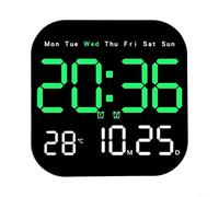 Grande orologio da parete digitale con telecomando, display a LED, mostra ora, temperatura, data, settimana, conto alla rovescia, regolazione della luminosità a 10 livelli, 18,5 cm, nero, per casa e