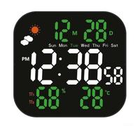 Grande orologio da parete digitale LCD con previsioni del tempo, display di temperatura e umidità, doppio allarme, luminosità regolabile, alimentato tramite USB, per casa, ufficio, camera da letto
