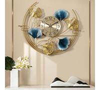 Grande orologio da parete in metallo - Design moderno con foglia di ginkgo 3D, movimento silenzioso, quadrante decorativo di lusso per soggiorno o veranda, regalo perfetto per l'arredamento della casa
