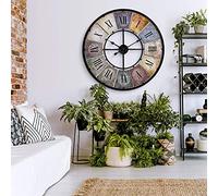 Grande orologio da parete vintage in stile retrò XXL in metallo anticato, grande stile shabby chic, numeri romani grandi per soggiorno, parete Ø 80 cm (metallo colorato)