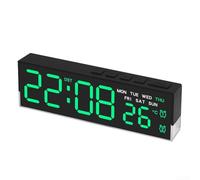 Grande orologio digitale da parete a LED, ora, data, temperatura, giorno della settimana, sveglia e luminosità regolabile, luce notturna morbida (A)