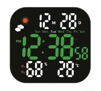 Grande orologio digitale da parete con previsioni della stazione meteo, display LCD per temperatura e umidità, doppio allarme snooze, luminosità regolabile, decorazione moderna per la casa (verdeB)