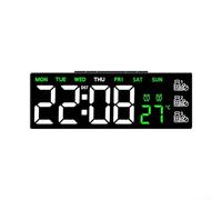 Grande orologio digitale da parete con telecomando e regolazione automatica, visualizza ora, data, giorno e temperatura, luce notturna per un comodo uso notturno (F)