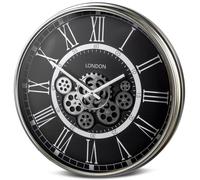 Grande Orologio Parete Move D.54cm Con Mobili Zahnrädern Argento Nero FORMANO