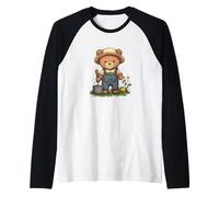 Grande orsacchiotto che coltiva fiori per un umore tranquillo Maglia con Maniche Raglan