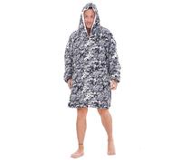 Indossabile Pile Coperta Grande Cappuccio Poncho Adulto Caldo Mimetico Grey -