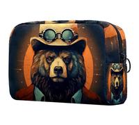 Grande orso Retro Pattern Makeup Bag Zipper Pouch Travel Cosmetic Organizer per le donne, Multi, 18.5x7.5x13cm/7.3x3x5.1in, Art Deco