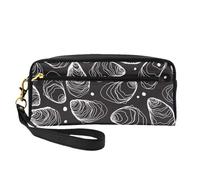 Grande ostrica perla linea disegnata a mano Nature Oyster, Borsa per il trucco Borsa per cosmetici Borsa da viaggio portatile da toilette Astuccio in pelle per donne e ragazze