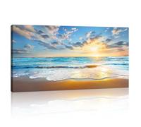 Grande Paesaggio marino al tramonto Quadro, Moderno Stampa su Tela quadro su tela Blu Spiaggia Marino Costiero Astratto Pittura su tela Quadri Soggiorno Camera da Letto Decorazione Murale 100x50cm