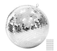 Grande palla da discoteca, palla a specchio da 40,6 cm, per decorazioni per feste in discoteca, colore argento, con anello per appenderla, per una facile installazione, per DJ club, palcoscenico, bar,