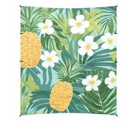 Grande parasole tropicale con ananas dorato giallo verde foglie di palma fiore spiaggia cabana protezione UPF50+ impermeabile grande parasole con sacchi di sabbia e pala di sabbia per campeggio, pesca