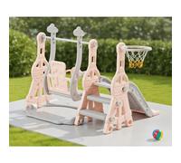 Grande parco giochi per interni ed esterni, 4 1 scivolo per bambini con scala, un altalena, un canestro da basket, Ros