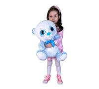 Grande Peluche Orso Panda 45cm Bianco Blu Pastello Occhi Glitter Nascita Maschio