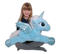 Unicorno Peluche 60cm Blu Glitter Pony Cavallo Magico Disteso con Ali
