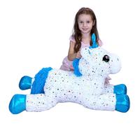 Grande Peluche Unicorno Bianco 75cm Pony Magico Cavallo con Ali Disteso Glitter