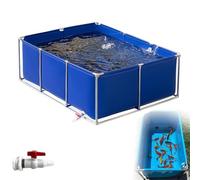 Grande piscina per acquario in tela di PVC per pesci koi e tartarughe, piscina ornamentale fuori terra con valvola di scarico, design durevole, 1,5 m x 1 m x 0,7 m