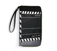 Grande portafoglio novità classico film Clapboard nero stampa portafoglio lungo con cerniera portafoglio in pelle adatto sia per uomini che per donne, stile, 19,7 x 10,5 cm