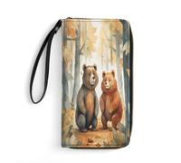 Grande portafoglio novità orso in boschi stampa portafoglio lungo con cerniera portafoglio in pelle adatto sia per uomini che per donne, stile, 19,7 x 10,5 cm