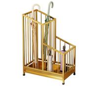 Grande portaombrelli in metallo | Portaombrelli indipendente con vassoio di scarico rimovibile e 4 tappetini | Organizer compatto per ingresso domestico - Design elegante oro